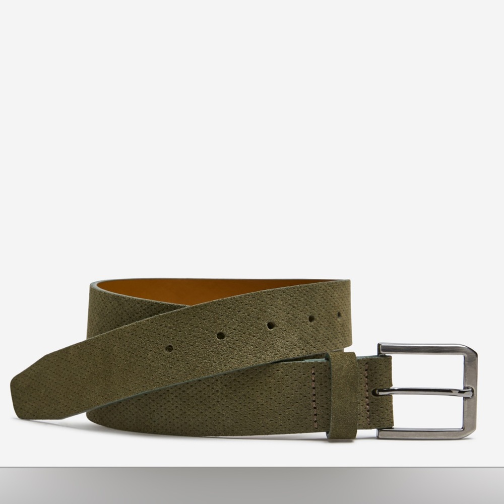 Johnston & Murphy Brown Suede Belt with Silver Buckle
